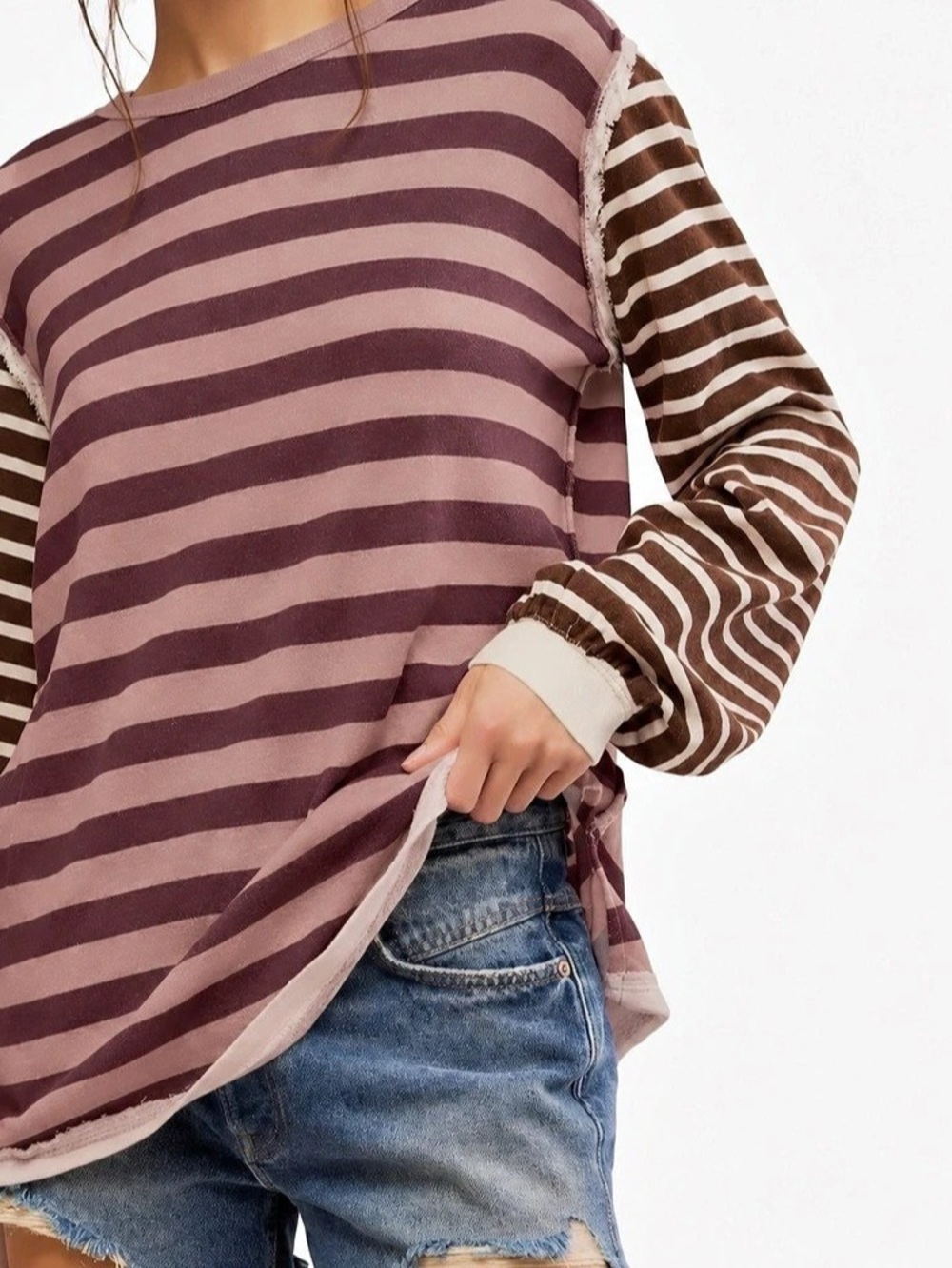 We The Free, Easy Does It Striped Long Sleeve Tee - XL